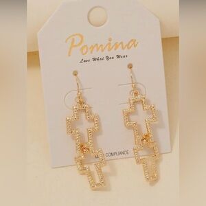 Pomina Gold Cross Dangle Earrings